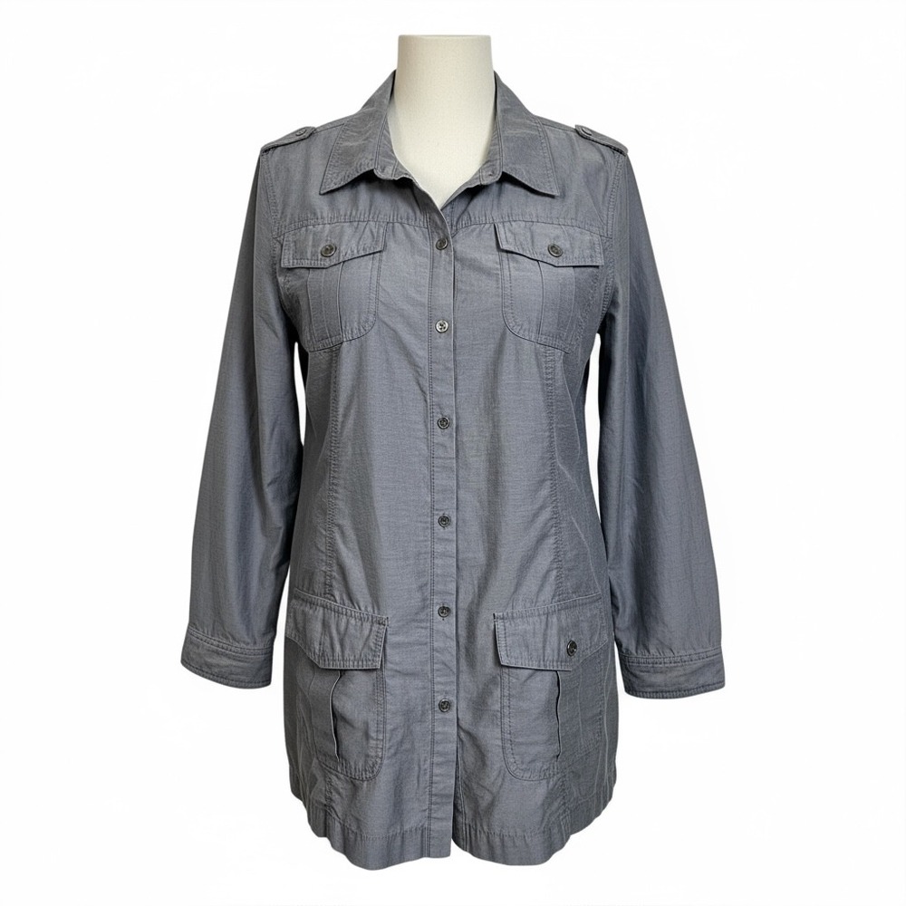 Chicos Gray Utility Button Down Shirt Jacket Shac… - image 1